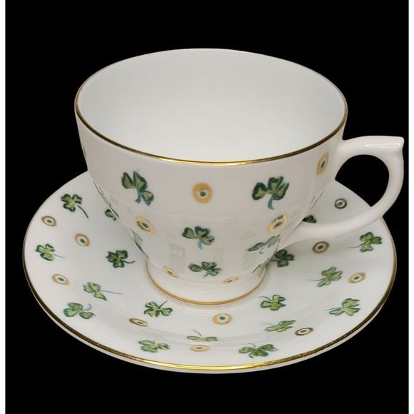 VTG Bartley Bone China Cup and Saucer Made in England SHAMROCK and GOLD DOT - Picture 11 of 11